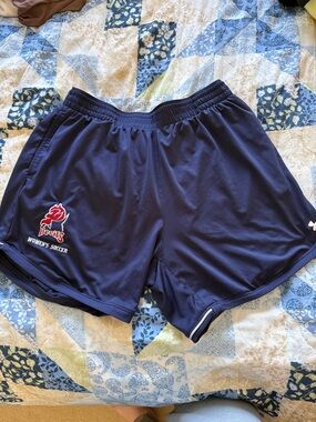 Under Armour Navy Women's Athletic Shorts with Red Logo